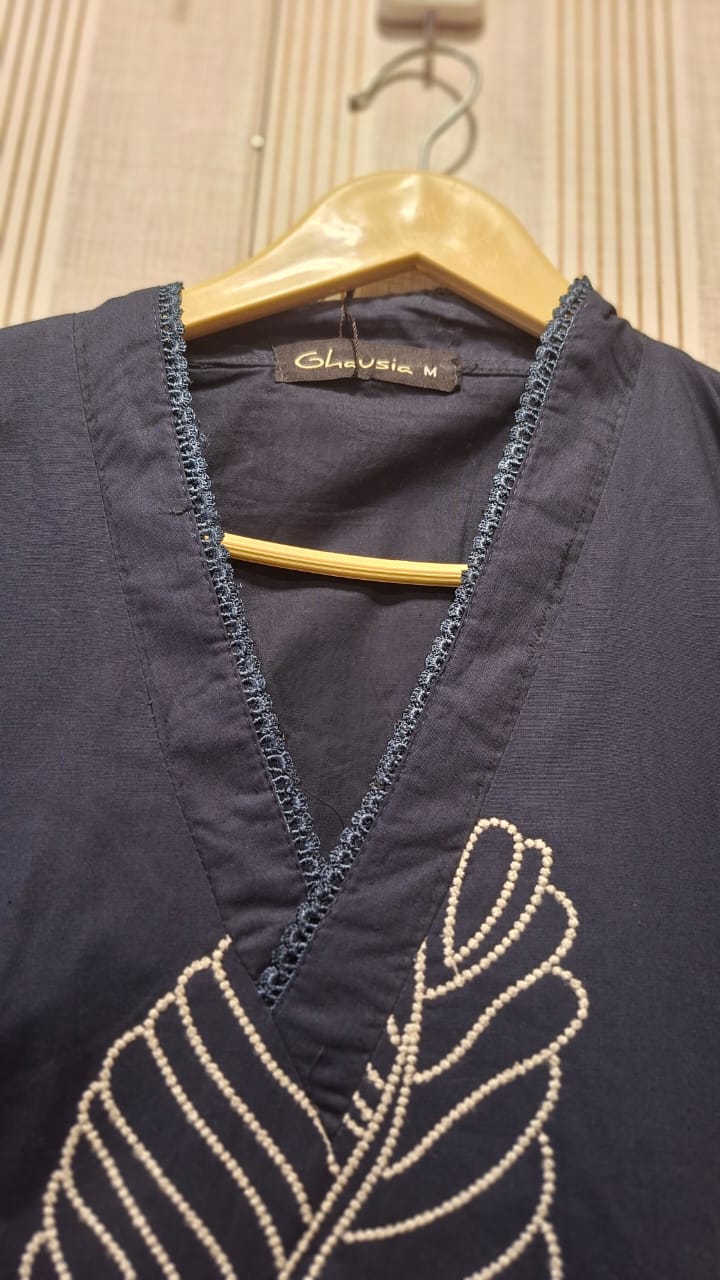 Navy Blue Leaf Motif Suit - Image 2