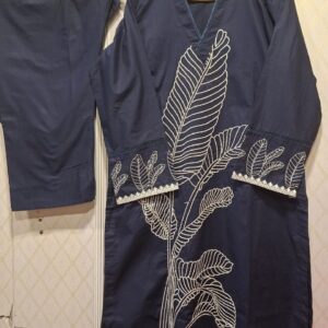 Navy Blue Leaf Motif Suit