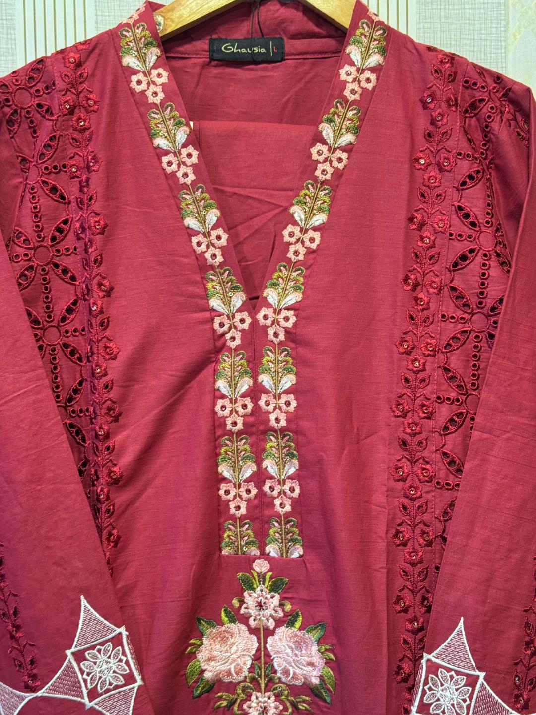 Maroon Embroidered Kurta