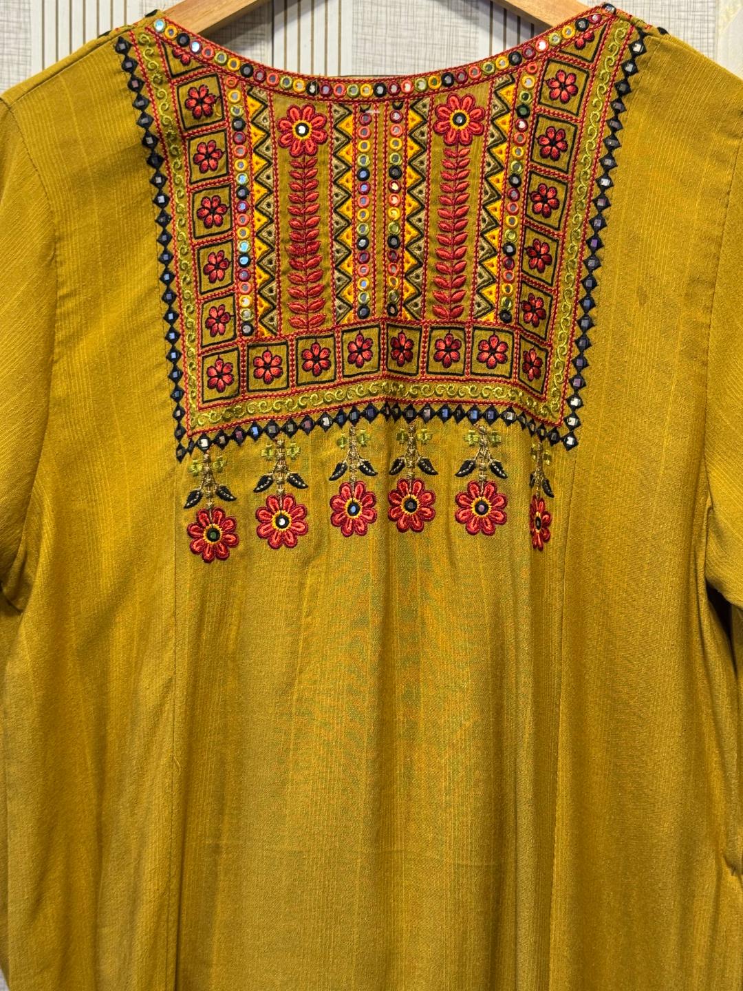 Mustard & Black Printed Suit - Image 3