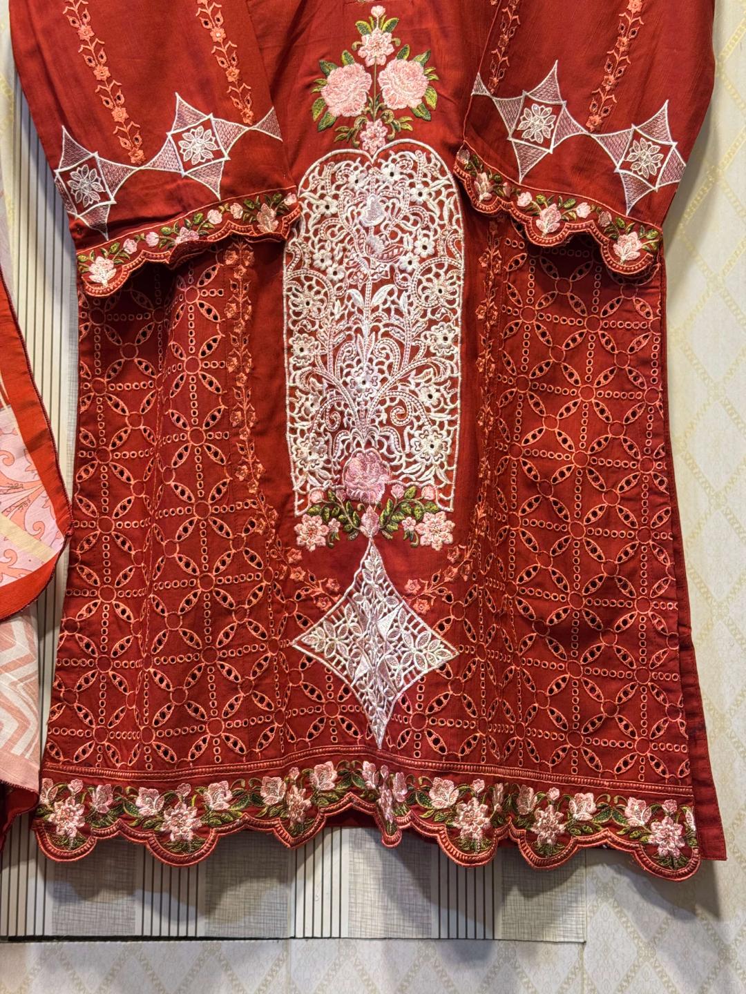 Rust/Red Embroidered Kurta - Image 3