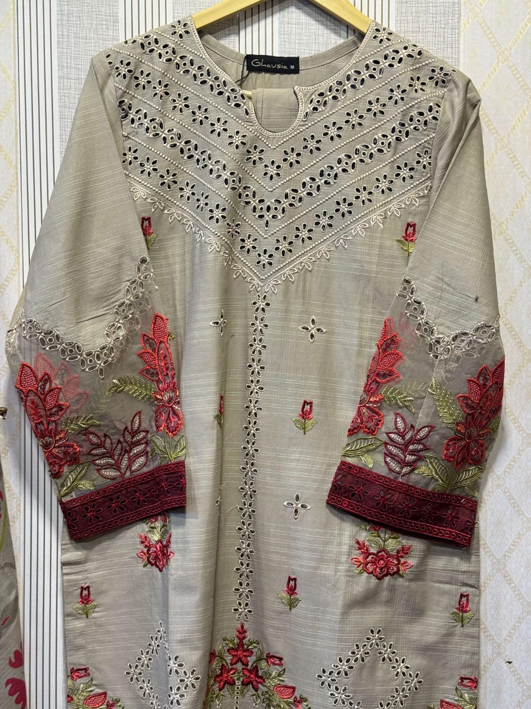 Grey/Beige Embroidered Kurta