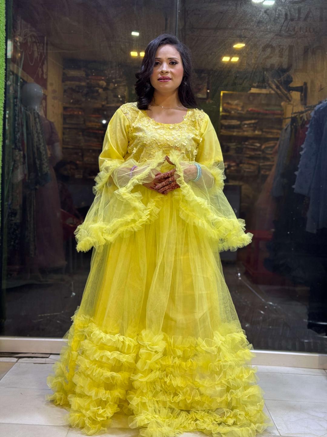 Bright Yellow Floral Frock