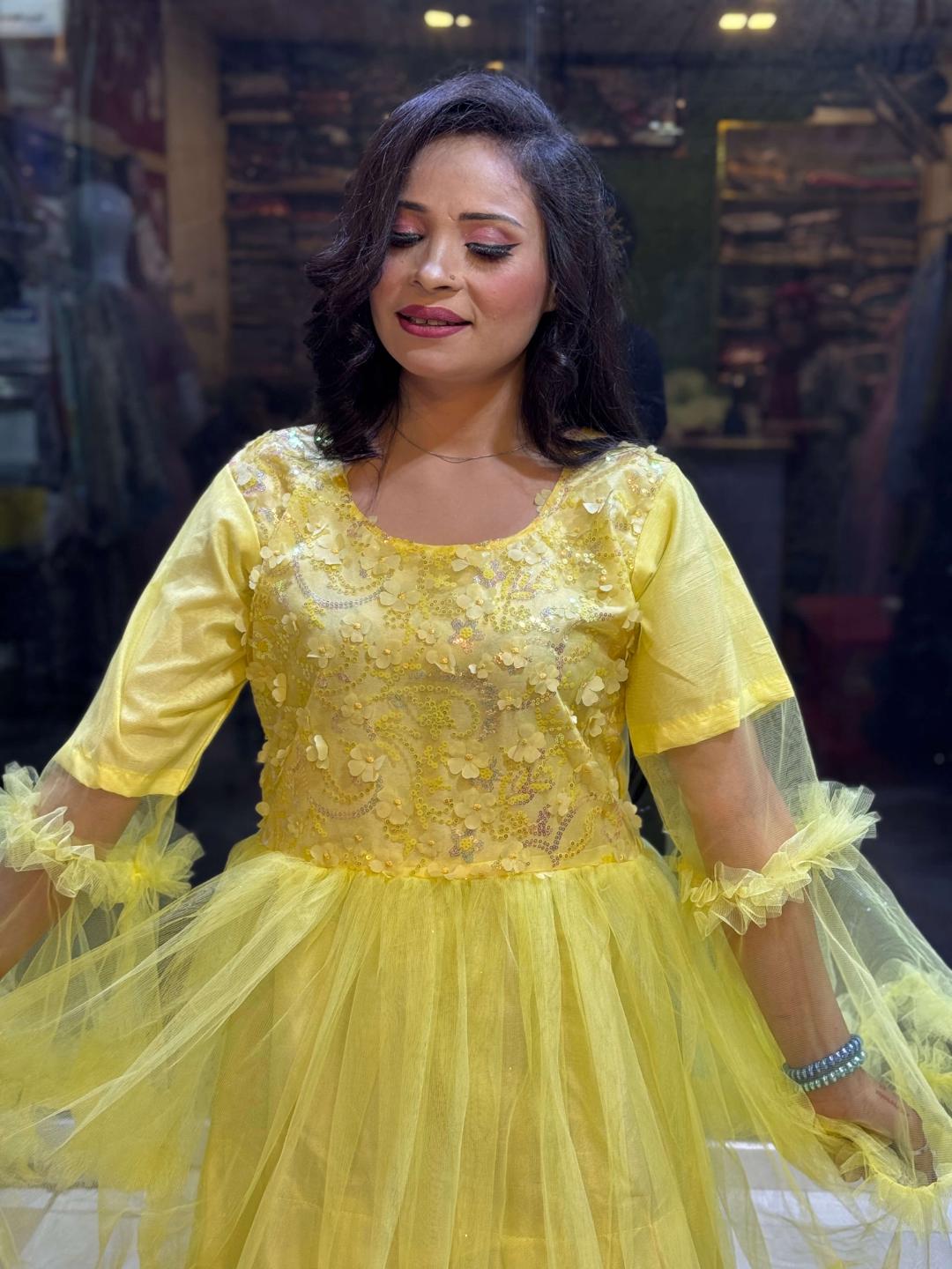 Bright Yellow Floral Frock - Image 2