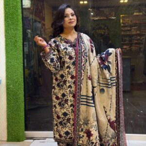 Beige/Maroon Floral Print Suit